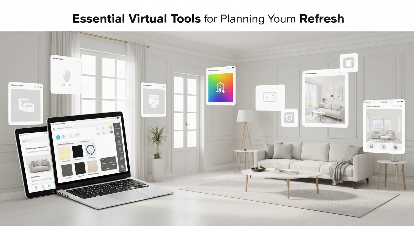 Illustration of essential virtual tools for planning a room refresh virtually.