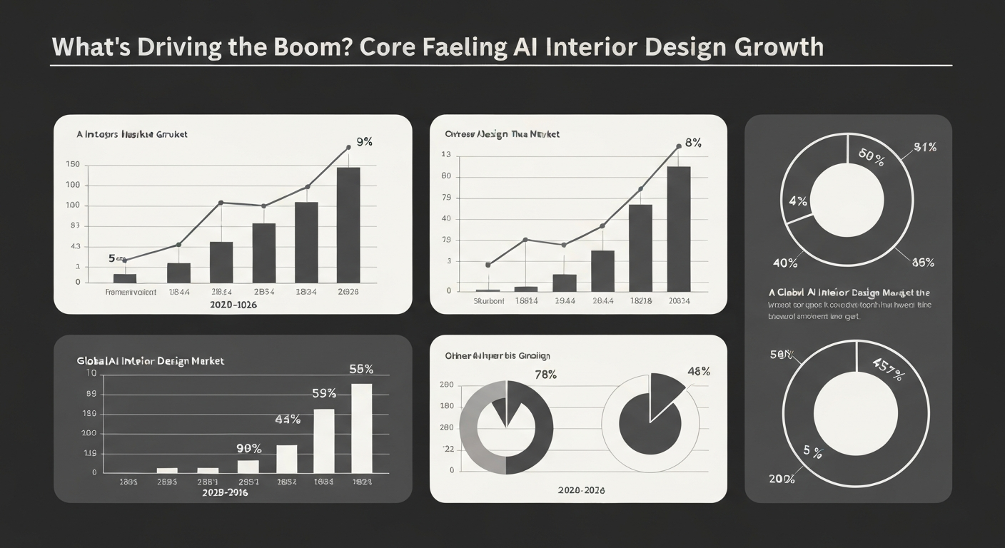 Illustration showing core factors fueling AI interior design market growth towards 2026.