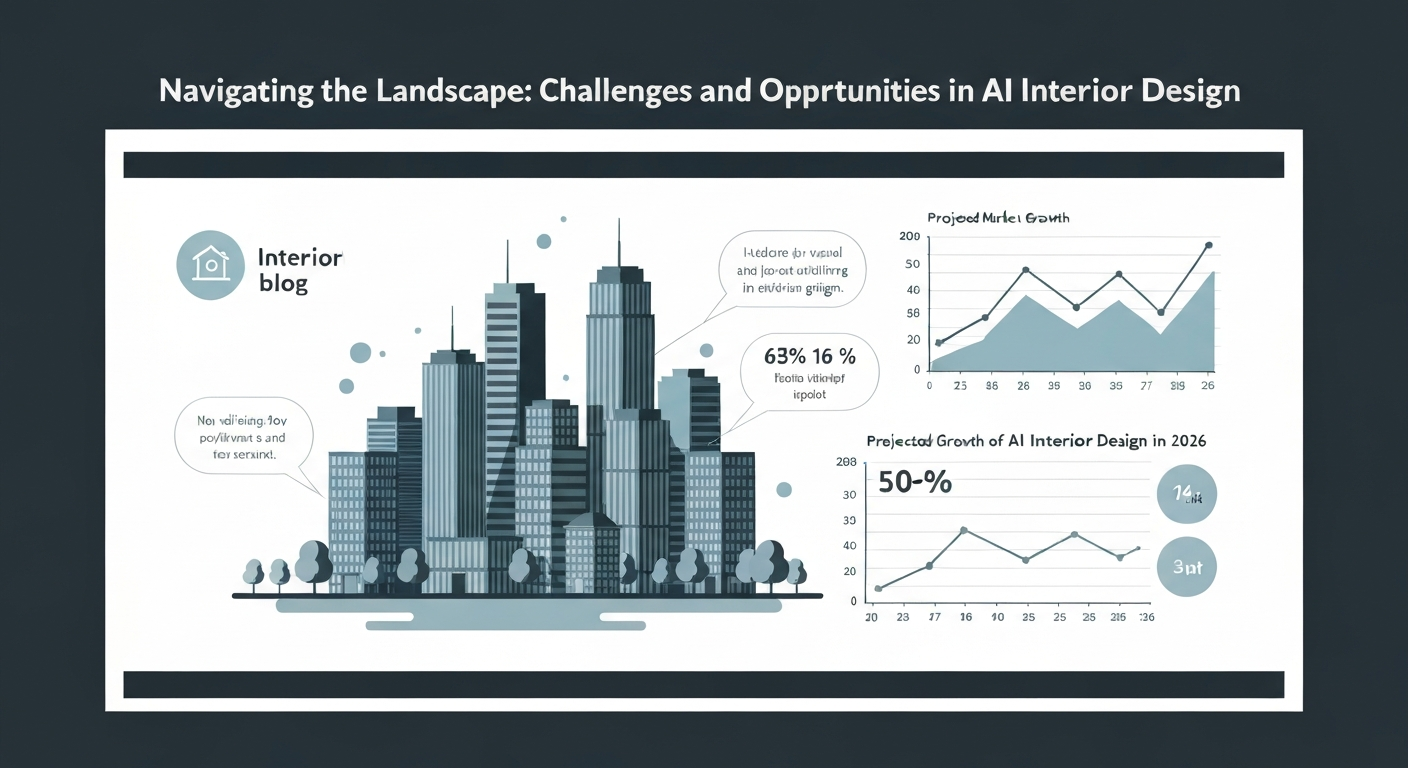 Illustration depicting challenges and opportunities in AI interior design.