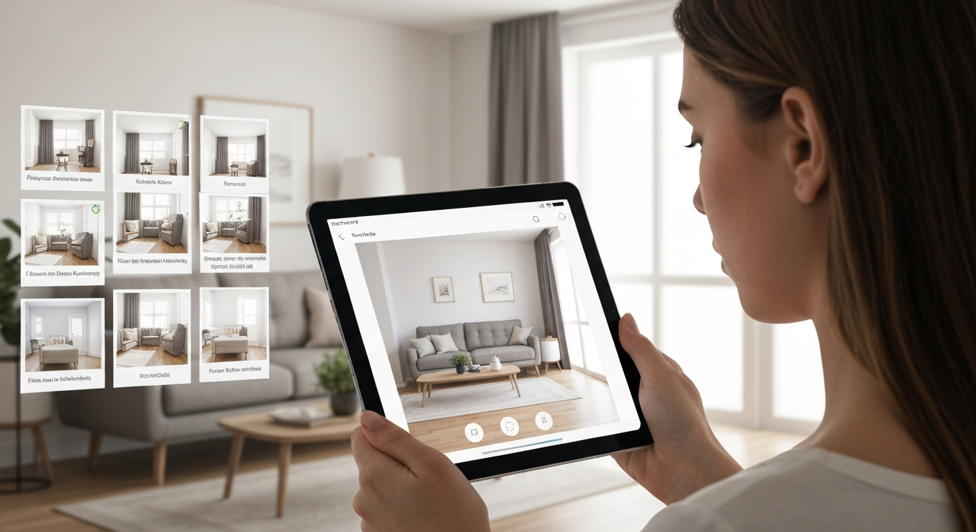 A smartphone screen displaying a room design app, illustrating a free virtual room makeover app review.
