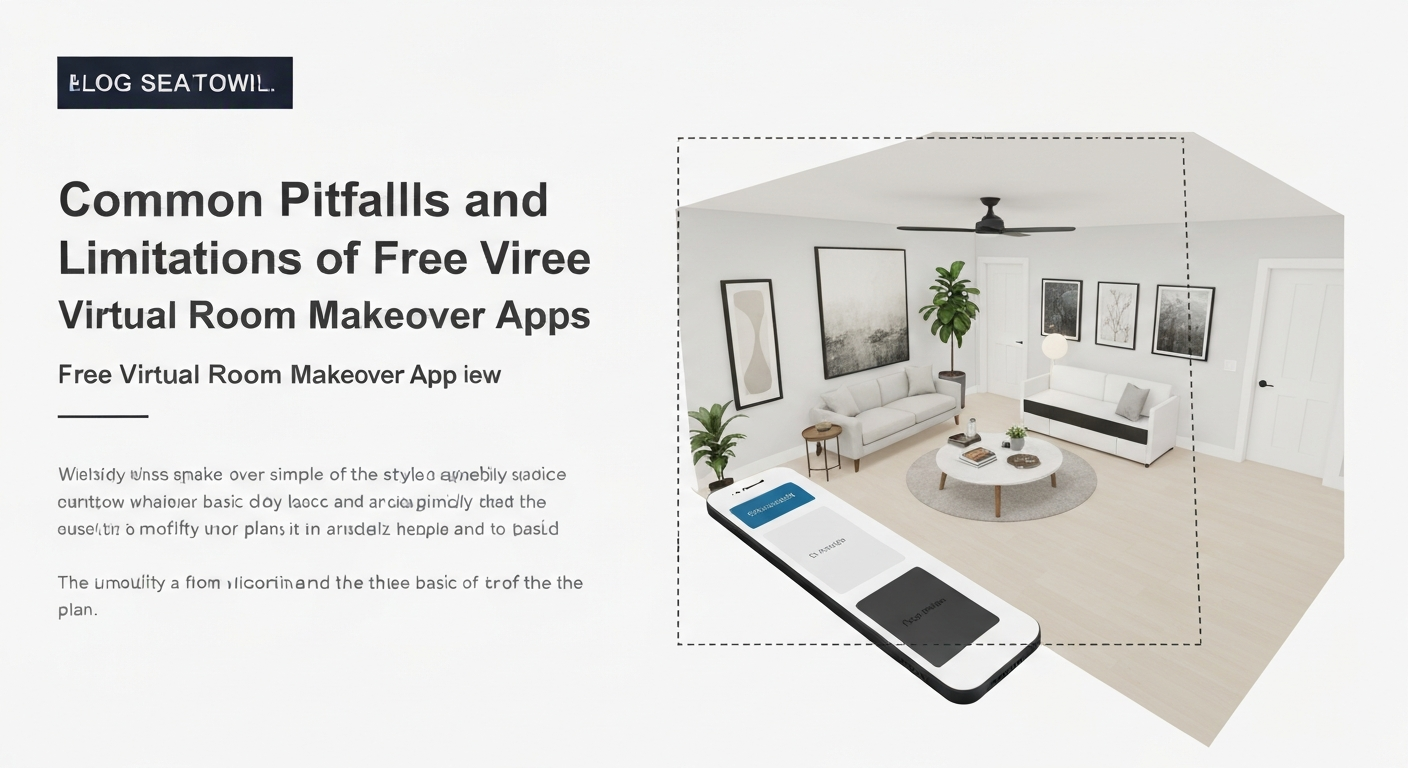 Illustration showing common pitfalls and limitations of a free virtual room makeover app.