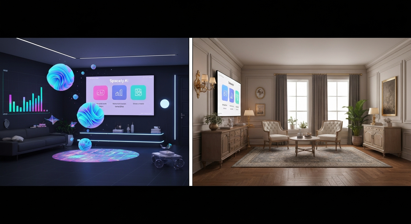A visual comparison of Spacely AI vs iDecor for virtual staging tools.