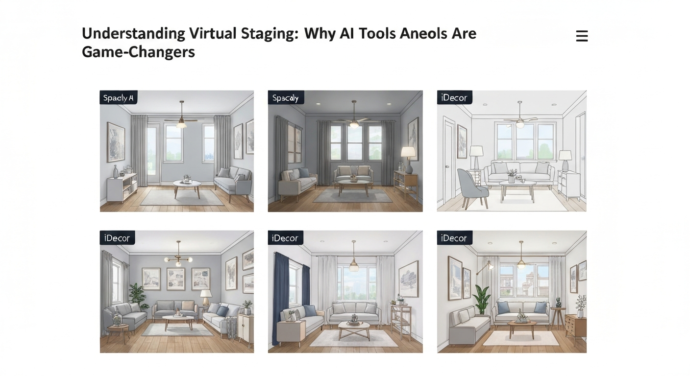 Illustration showing artificial intelligence tools performing virtual staging on a room.