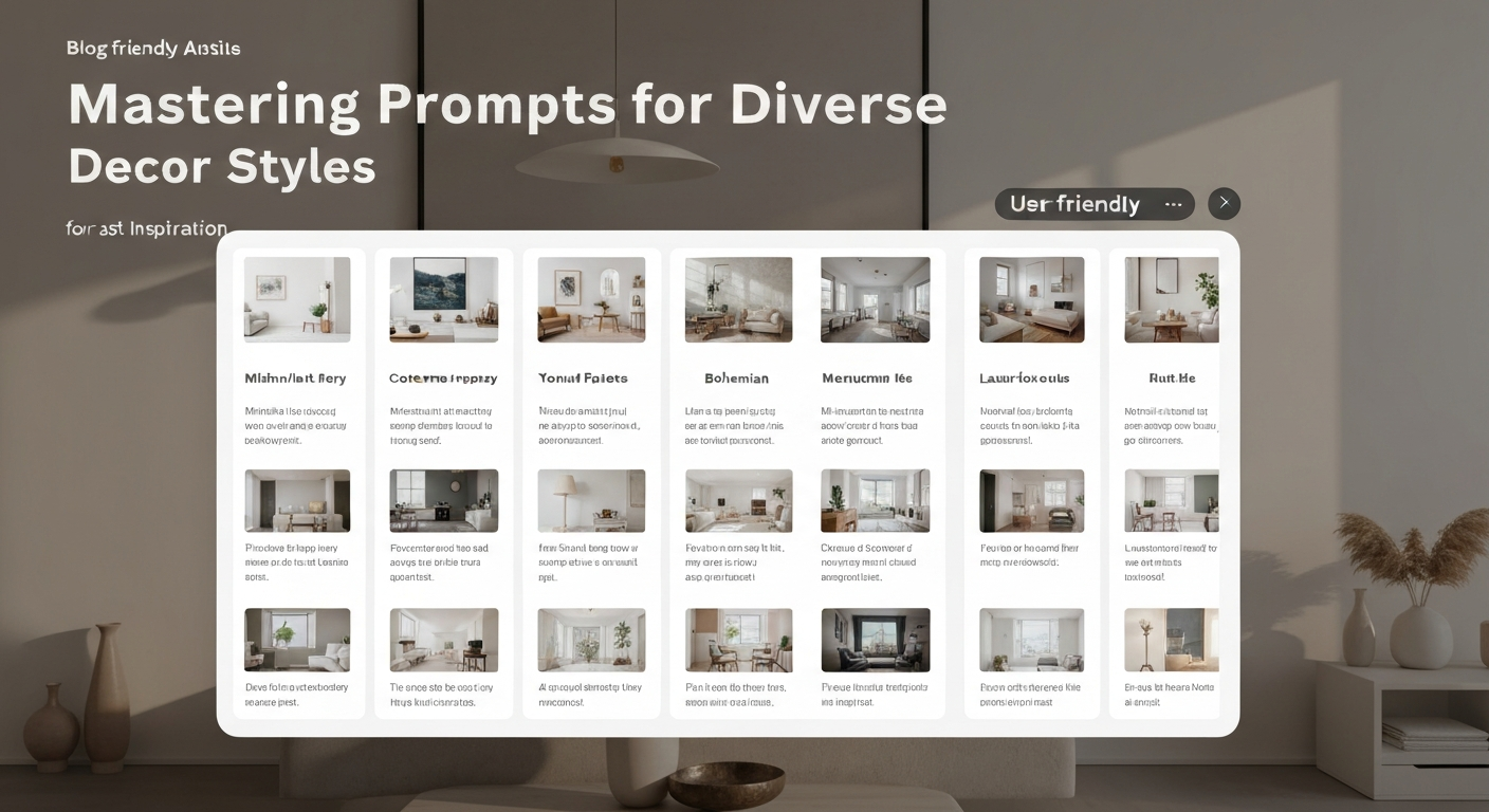 Illustration of a user mastering prompts for diverse decor styles with AI tools.