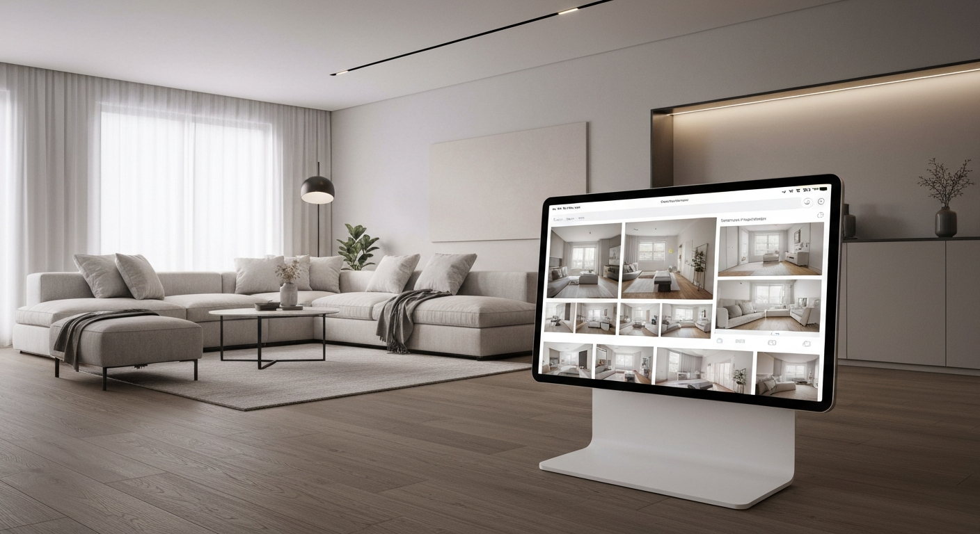 A modern living room interior, designed with best AI room design tools for homeowners.