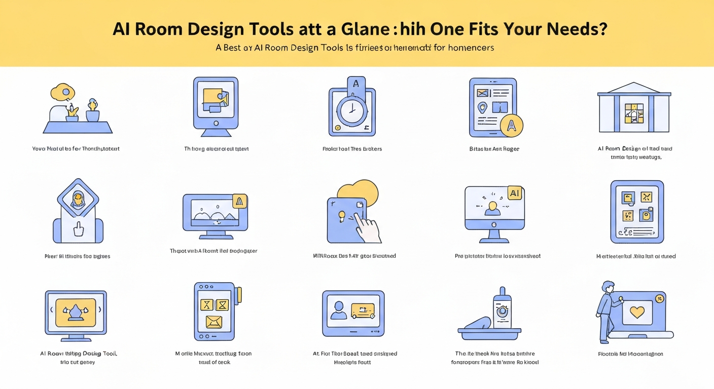 An illustration comparing different AI room design tools for homeowners.