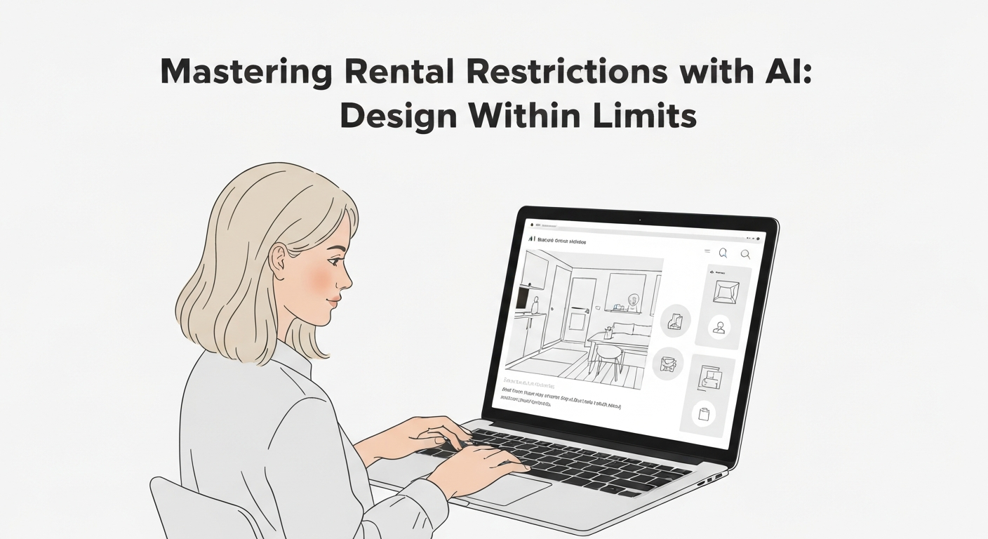 An illustration showing AI tools helping renters decorate apartments within rental restrictions.