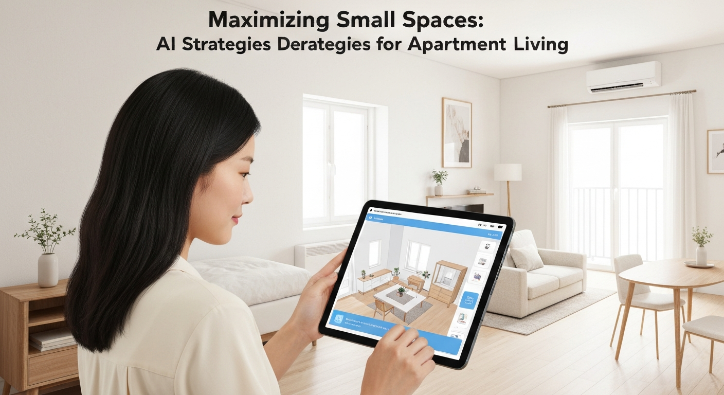 Illustration showing AI tools for renters decorating apartments.