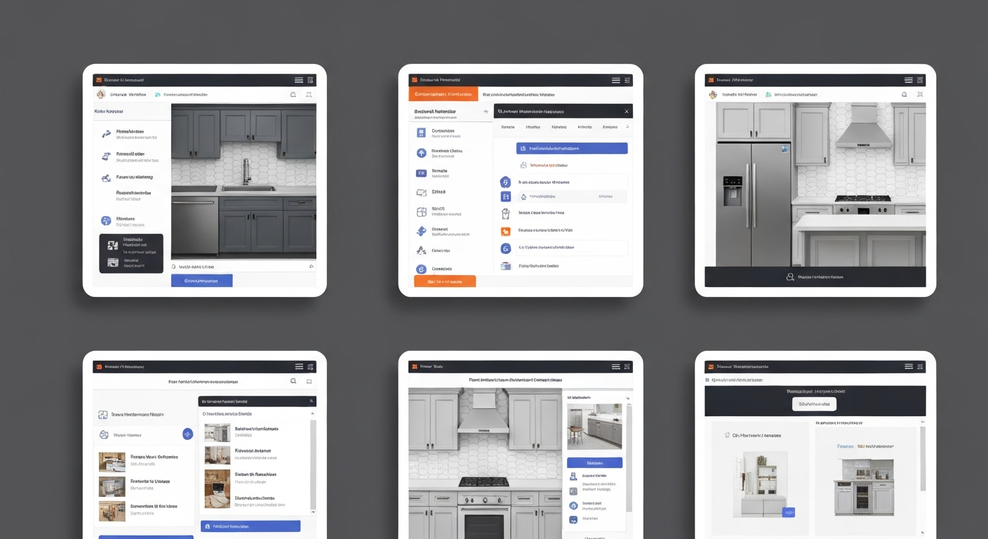 Illustration showing various tools for a virtual kitchen remodel planner free.
