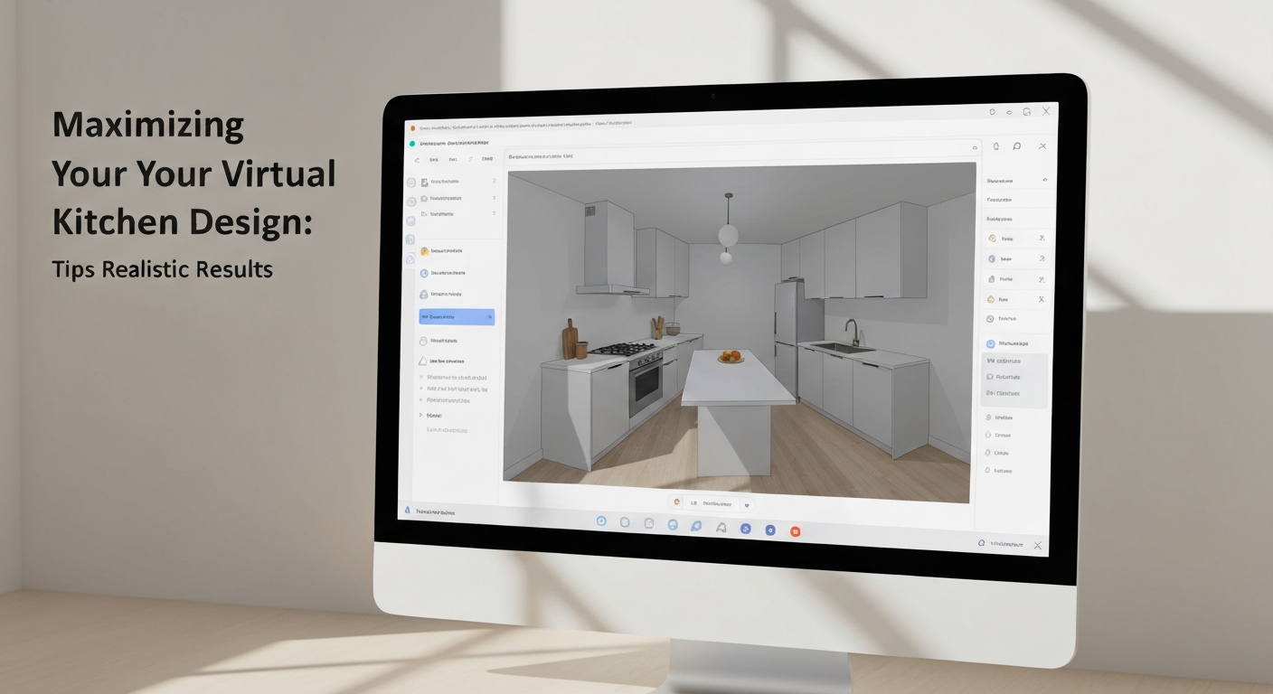 Illustration depicting a kitchen design being planned using a virtual kitchen remodel planner free tool.
