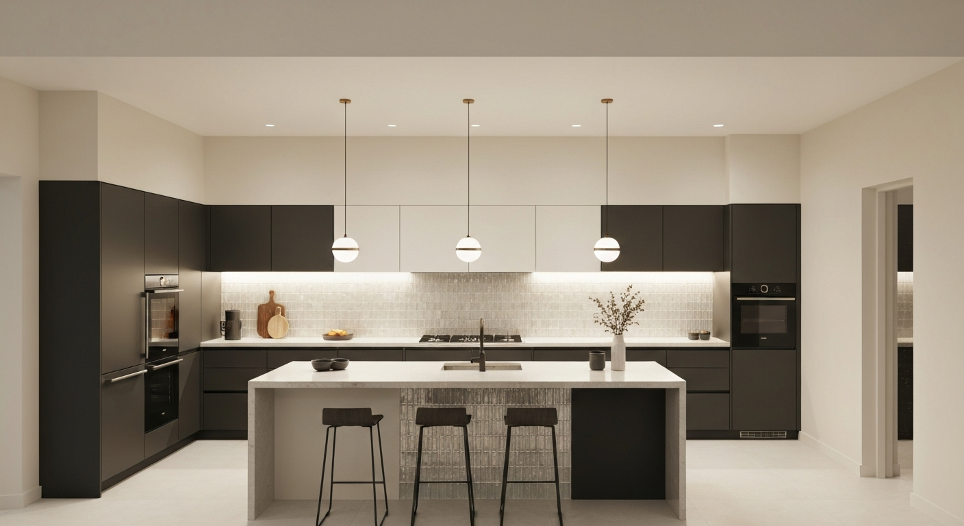 Bright, modern kitchen interior showcasing AI generated interior design ideas kitchen.
