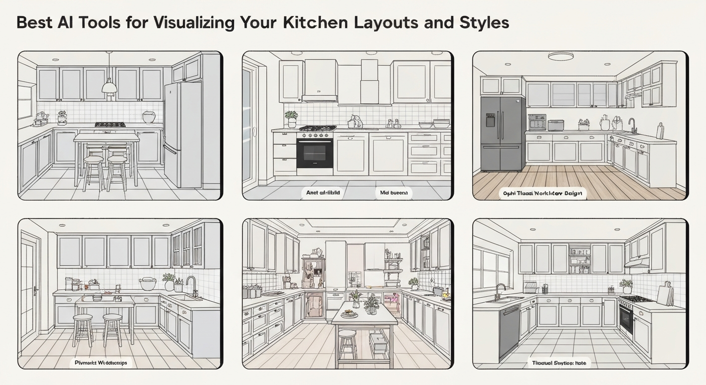 Illustration showing AI generated interior design ideas for a modern kitchen.