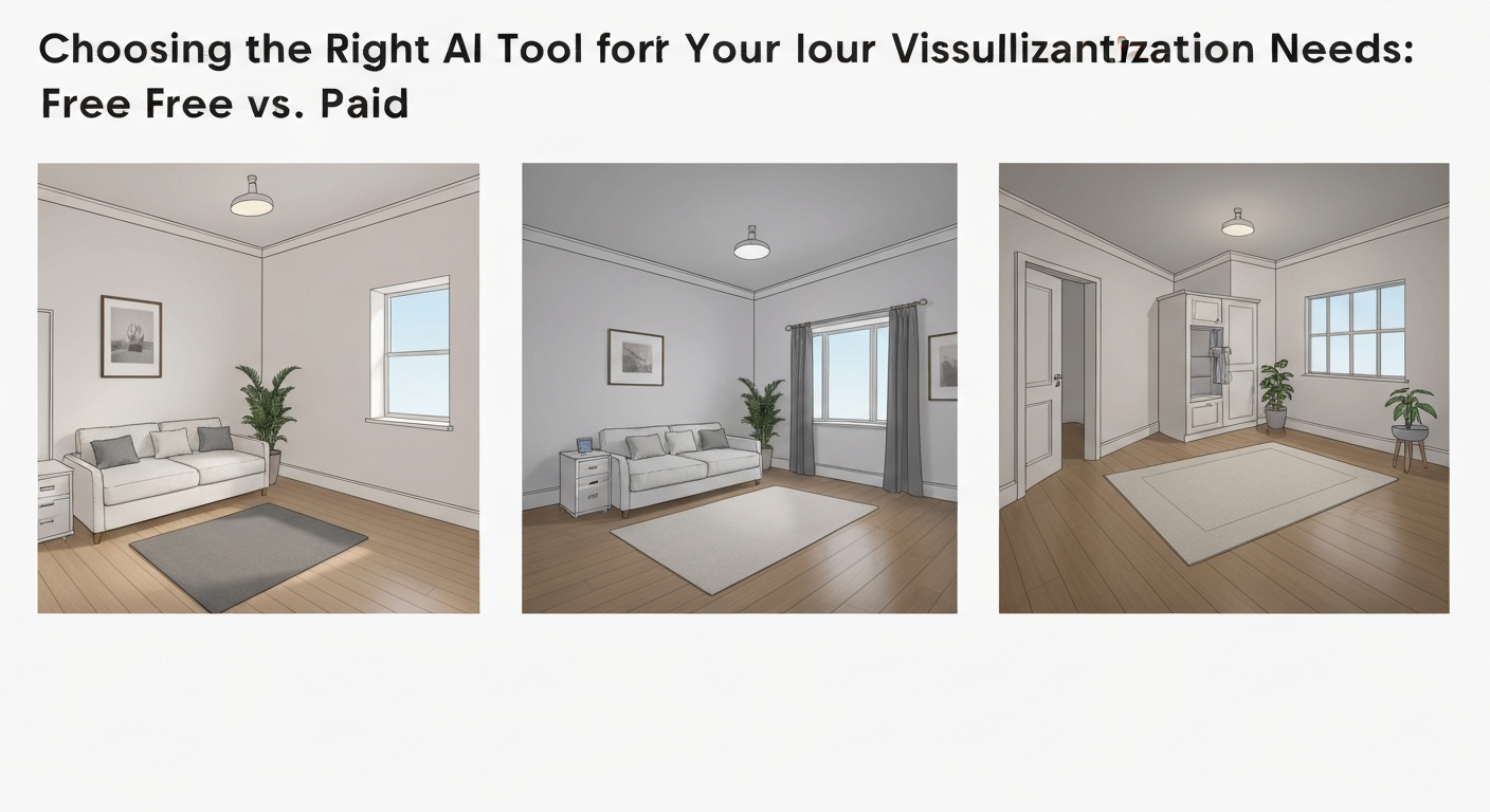 Illustration comparing free and paid AI tools for visualizing room changes.