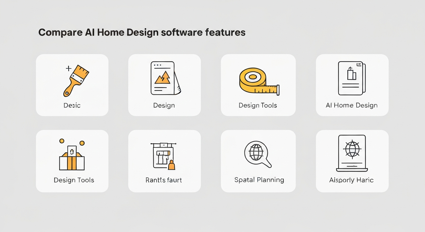 Screens displaying multiple AI home design software features for comparison.