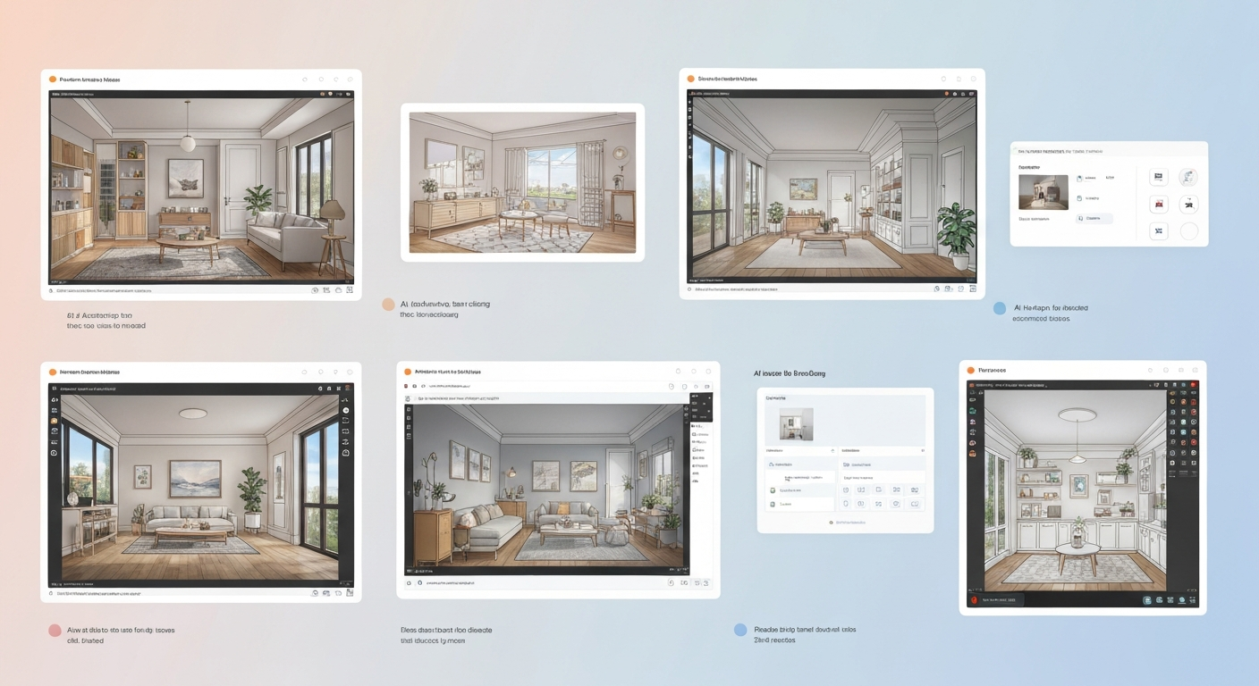 Illustration showing detailed AI home design software features for quality comparison.