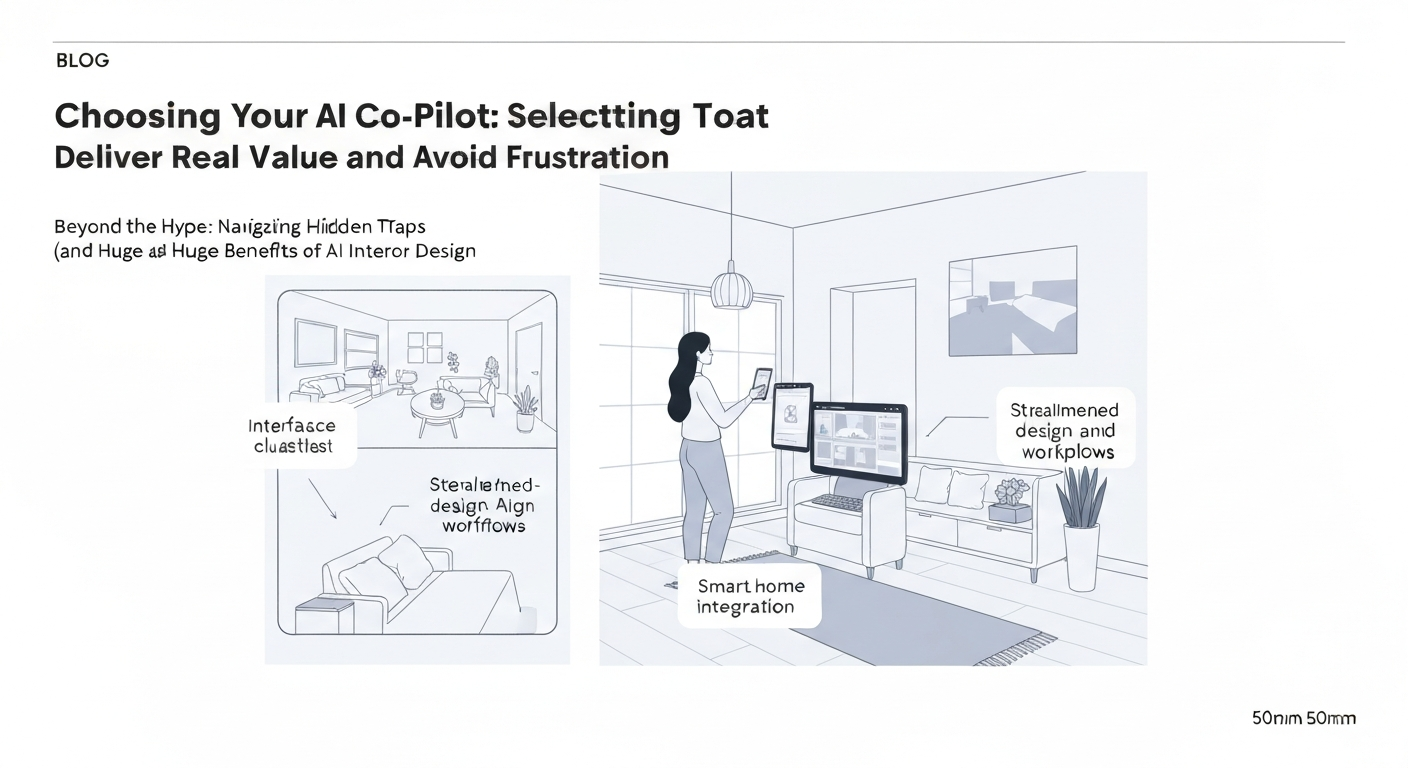 Illustration of a person carefully selecting an AI co-pilot for interior design.