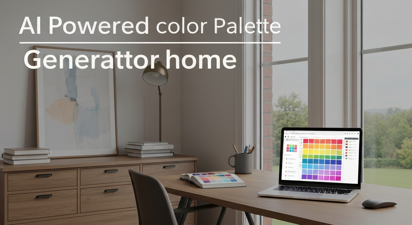 Modern living room with a screen showing an AI powered color palette generator home.