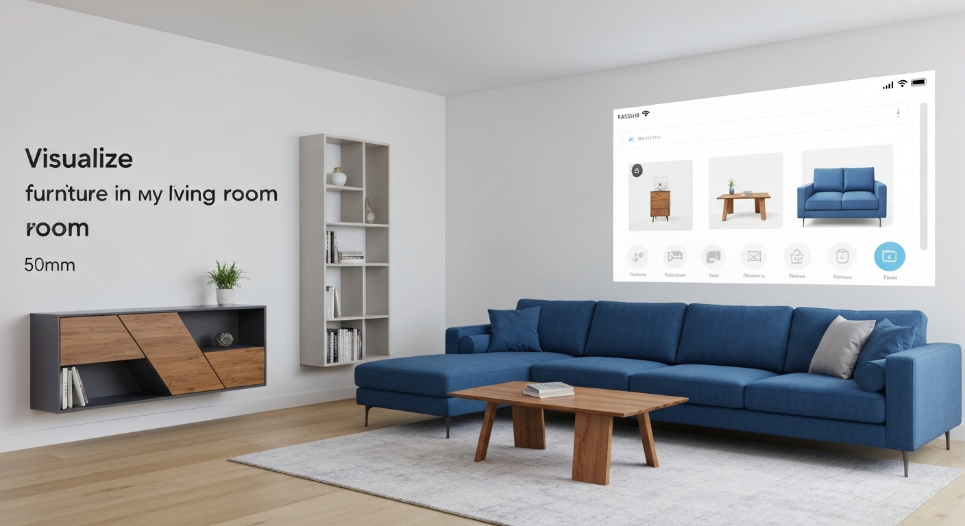A person using a visualize furniture in my living room app on a tablet.