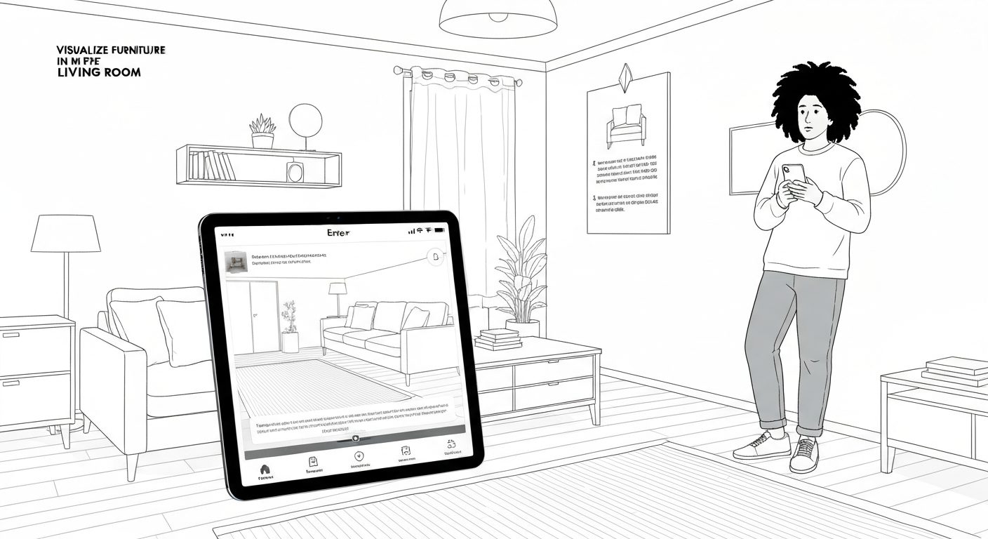 Illustration showing common troubleshooting issues for the visualize furniture in my living room app.