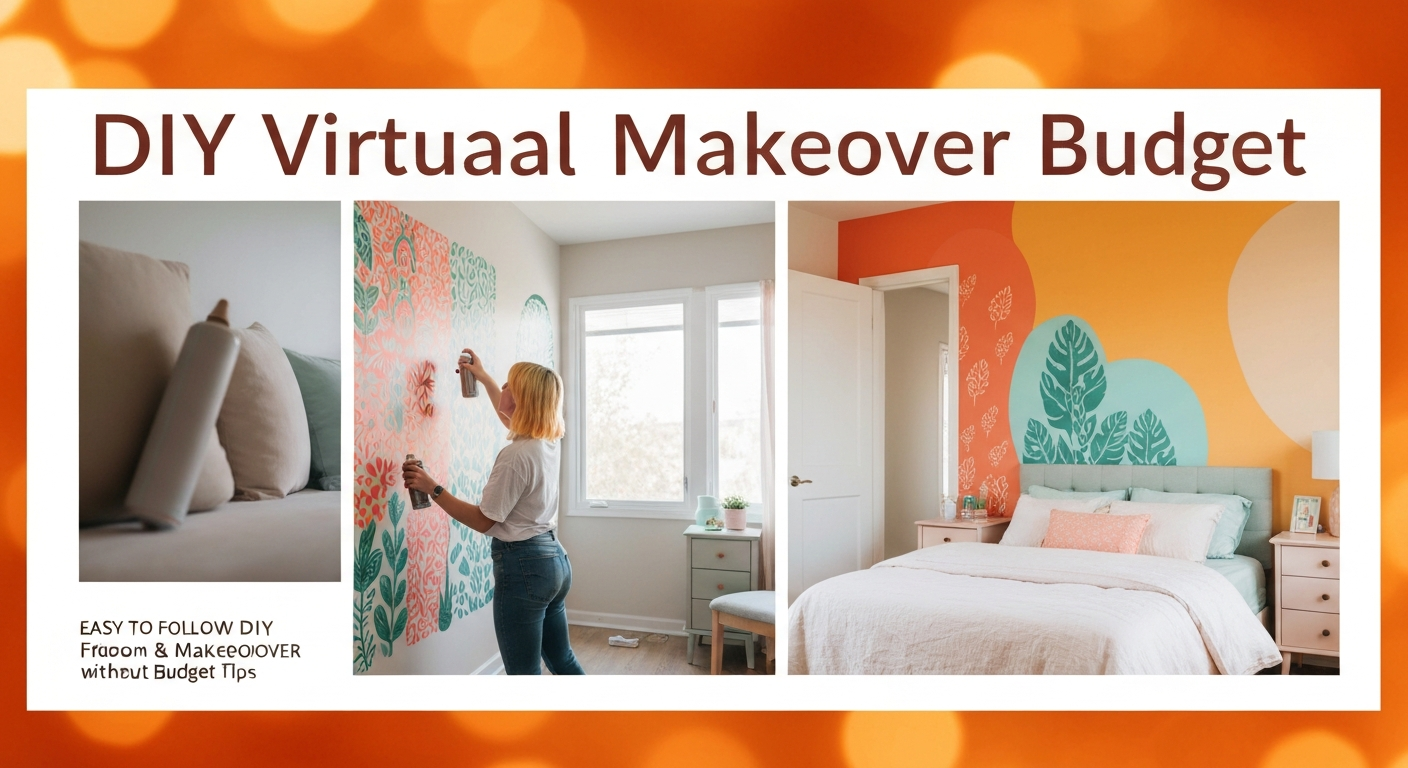 Screen showing DIY virtual room makeover tips on a budget.