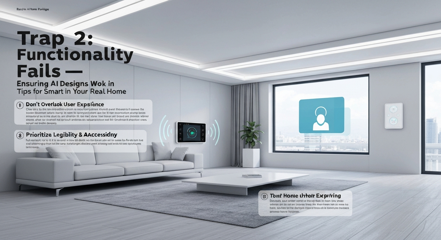 Illustration of an AI interior design with impractical elements, a common functionality trap.