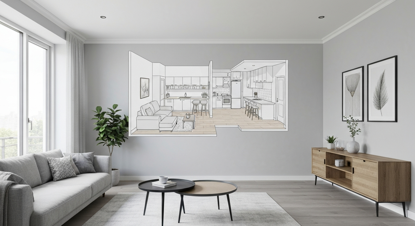 A person uses a tablet to visualize home renovation before starting the project.