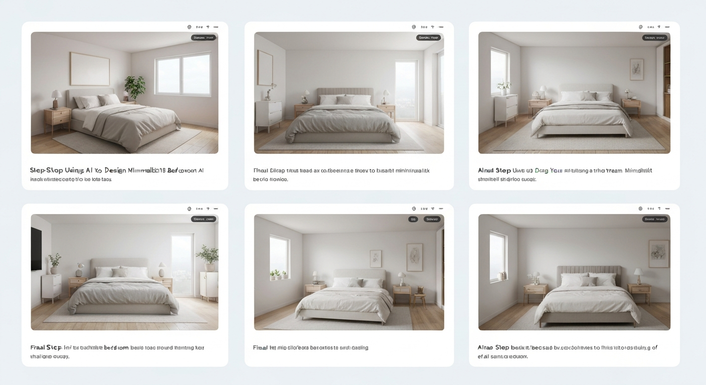 Illustration of a modern minimalist bedroom design created using AI technology.