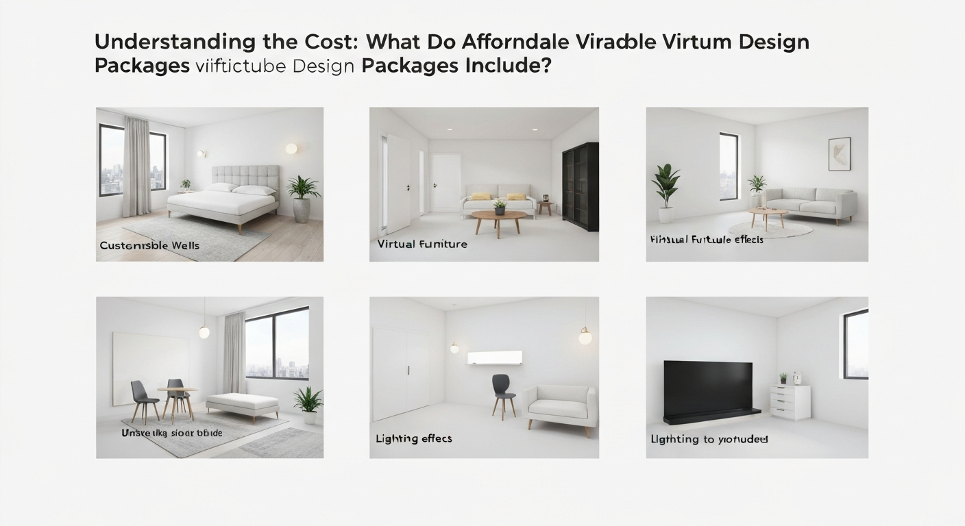 Illustration showing various elements included in affordable virtual room design services.