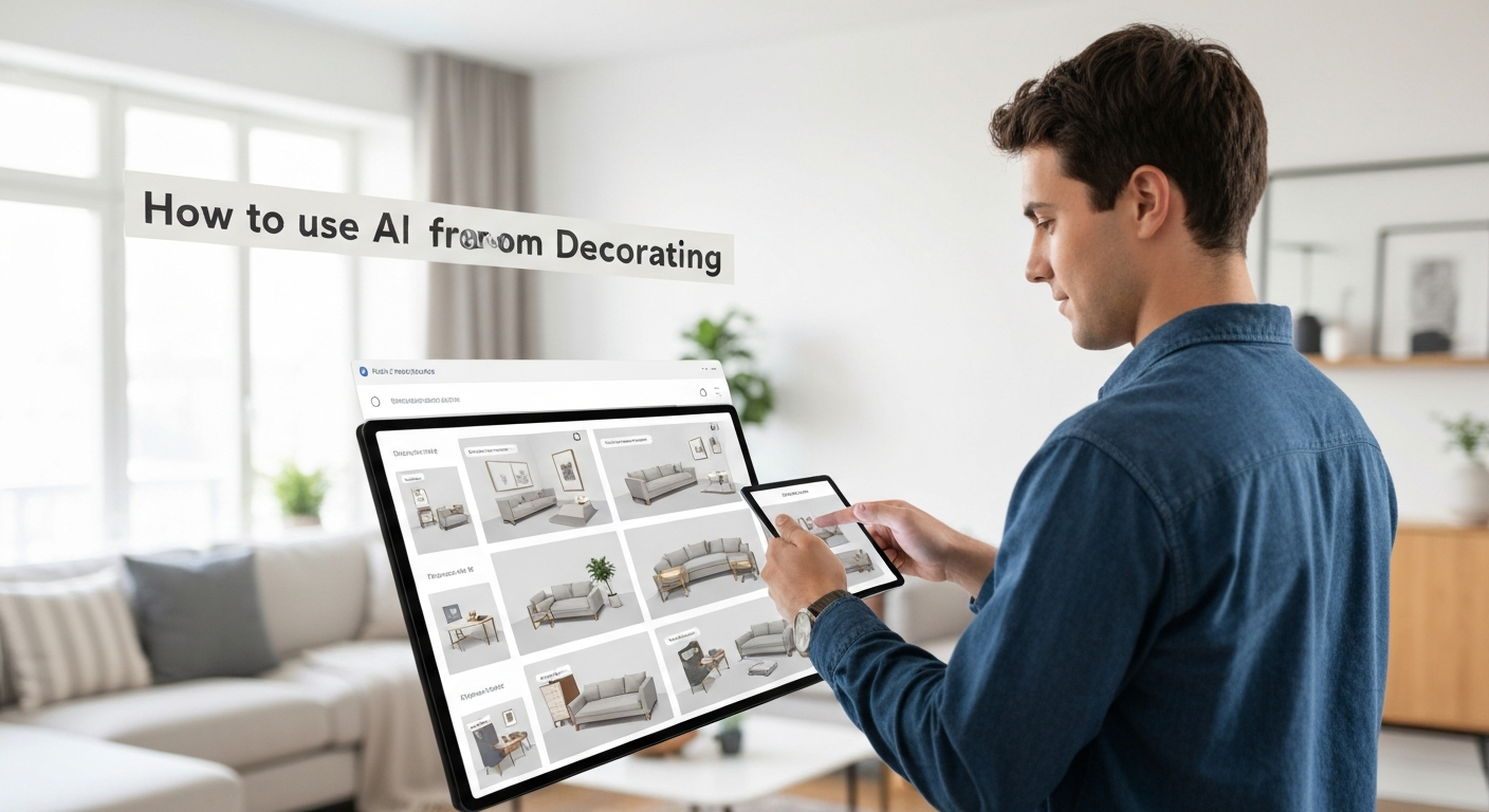 Screen displaying AI-powered room layouts, demonstrating how to use AI for room decorating.