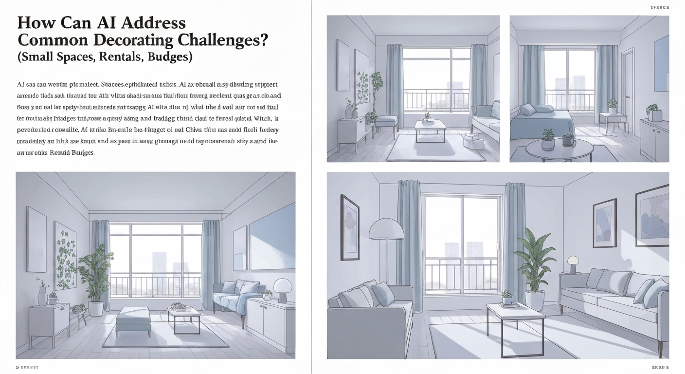 Illustration showing how to use AI for room decorating to solve common challenges.