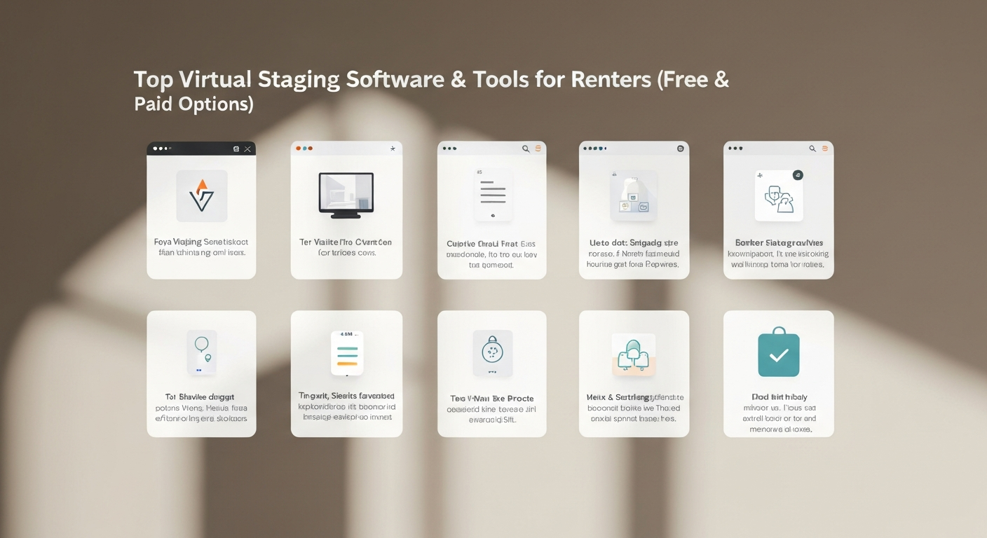 Illustration showing various options for the best virtual staging software for renters.