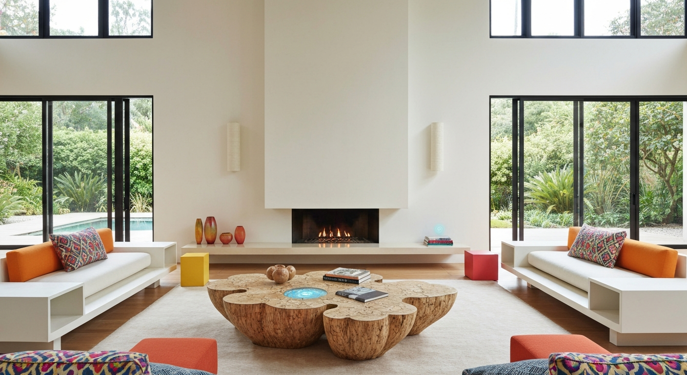 A modern living room showcasing AI home decor ideas for living room.