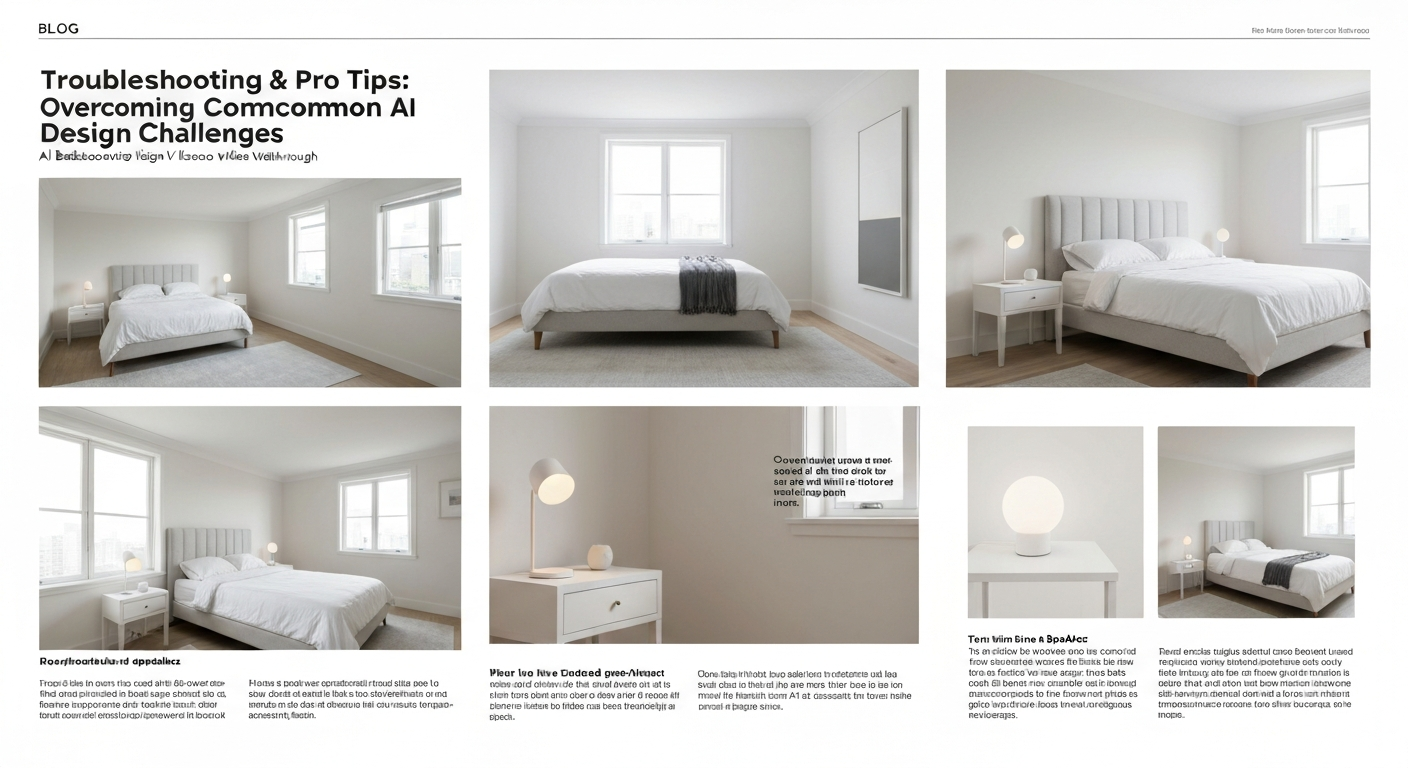 Illustration showing a person overcoming common AI bedroom design challenges.