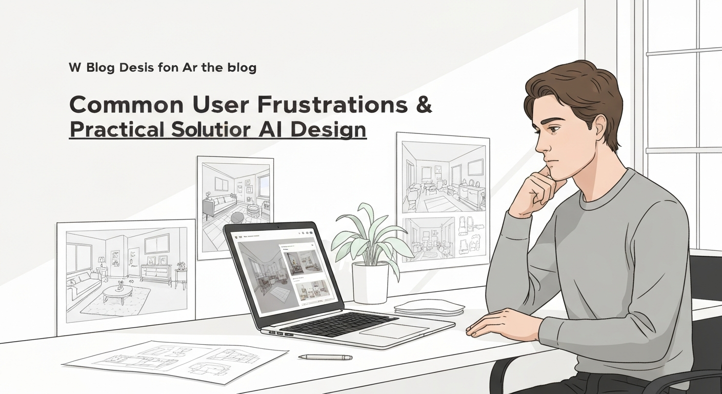 Illustration addressing common user frustrations and solutions for AI interior design tools for home.