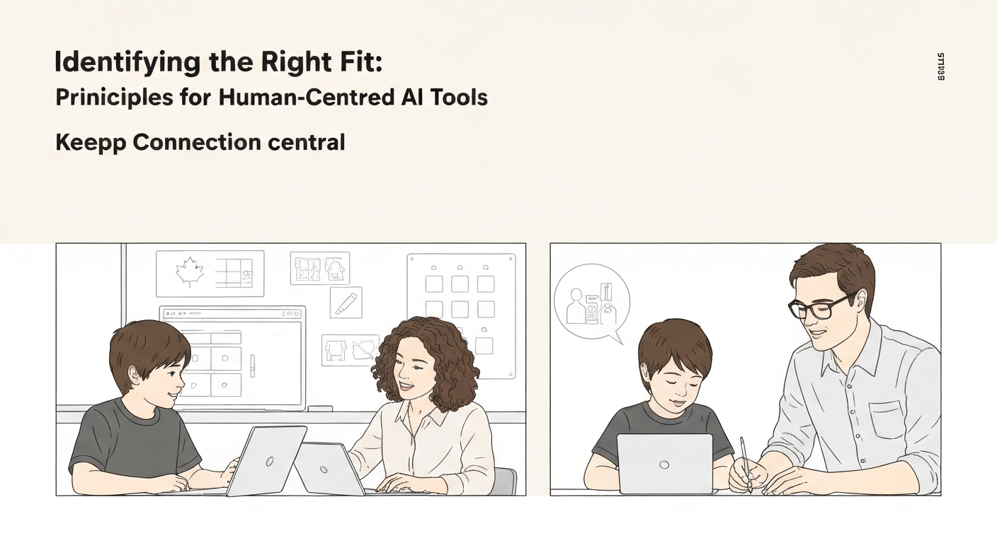 Illustration showing principles for identifying the right Human-Centred AI tools.
