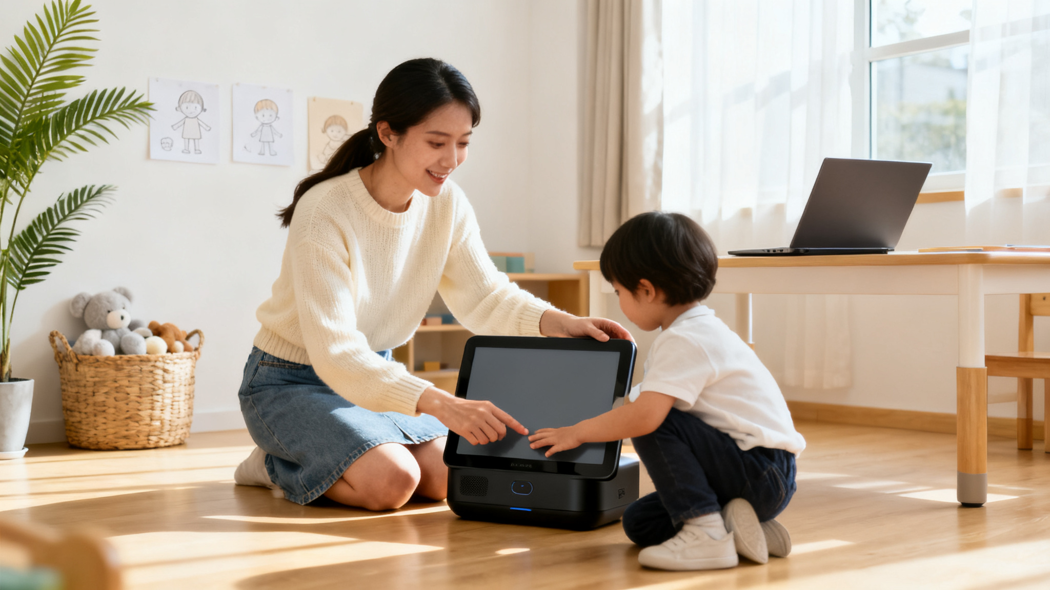 Illustration showing human-centred AI principles applied in Canadian ECE classrooms.