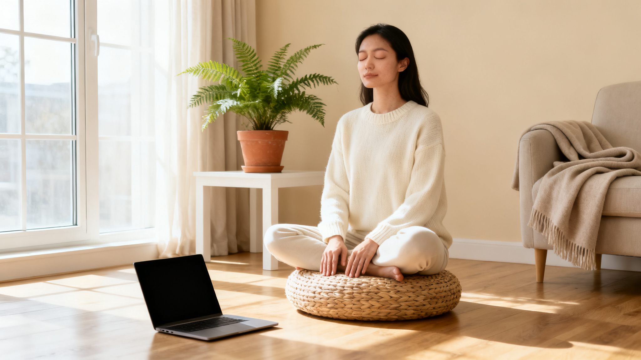 A person practicing mindfulness in a calm setting, representing holistic approaches to stress reduction.