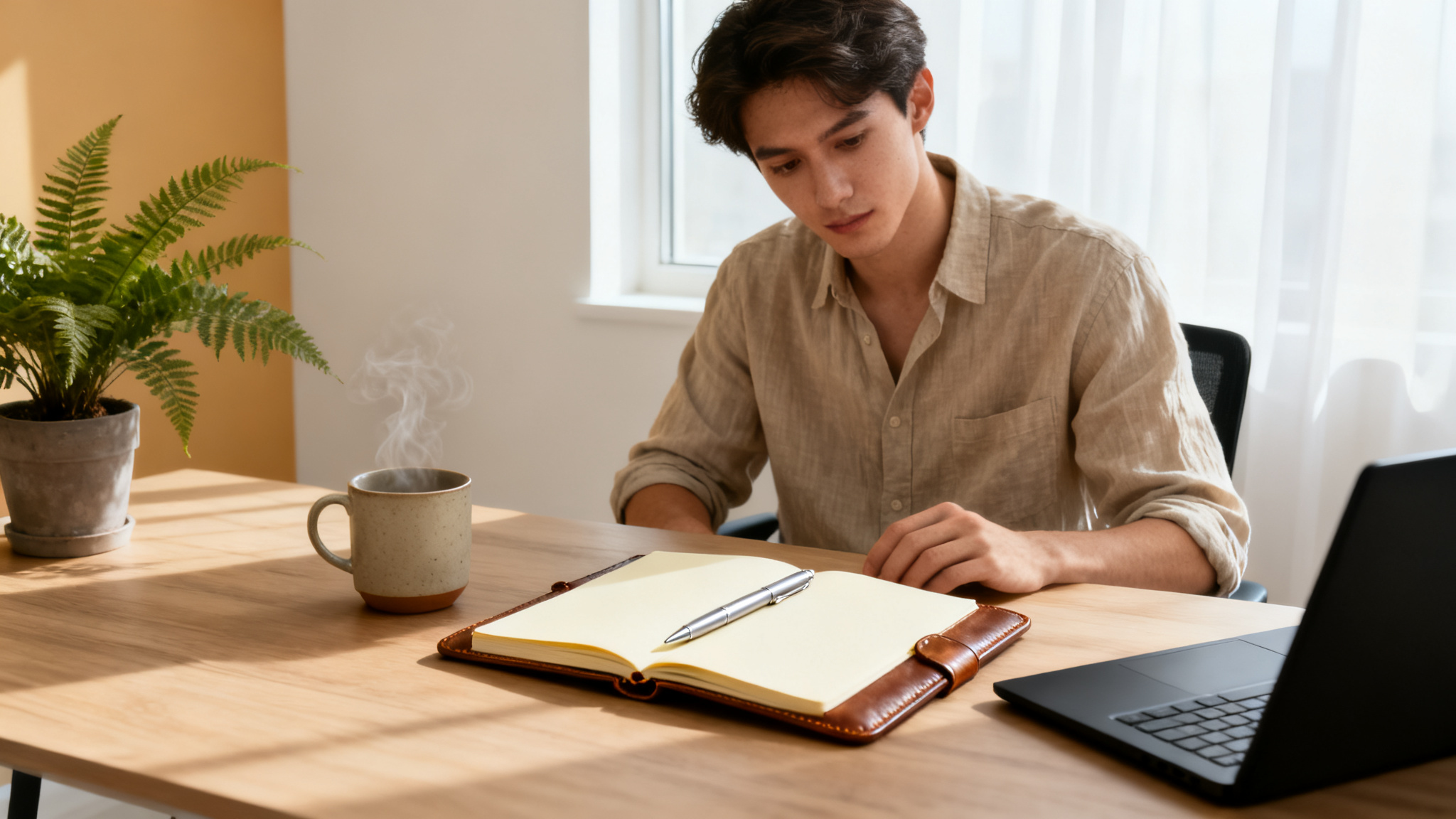 Illustration of a professional analyzing data from a mood tracking journal.