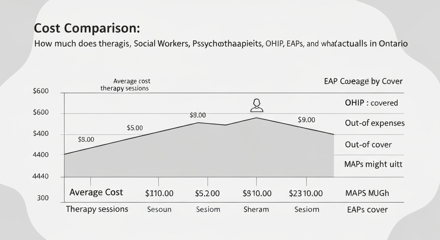 Illustration showing how much therapy costs in Ontario for different mental health professionals.