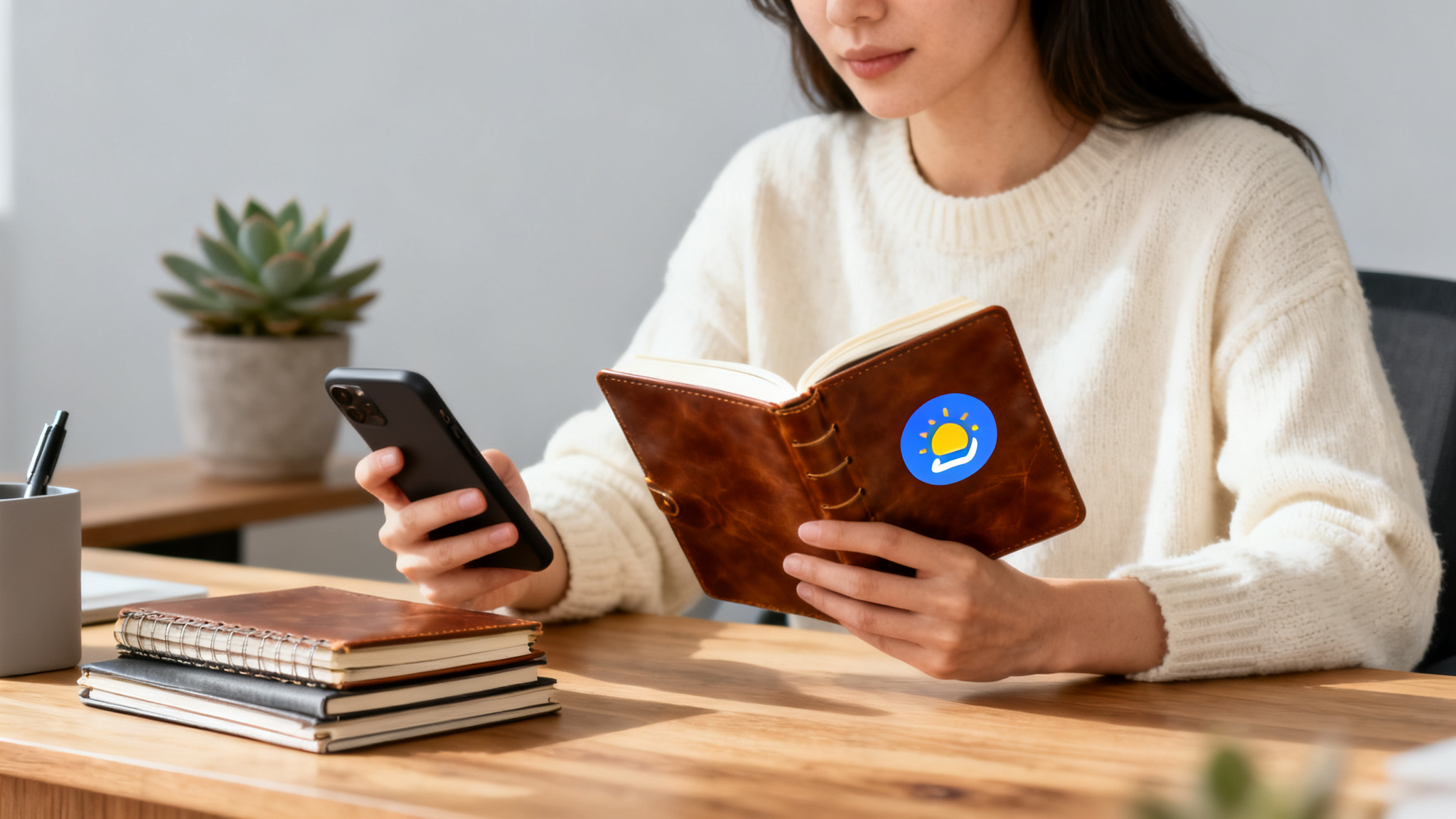 Illustration showing various methods for how to effectively track your mood, like apps and journals.
