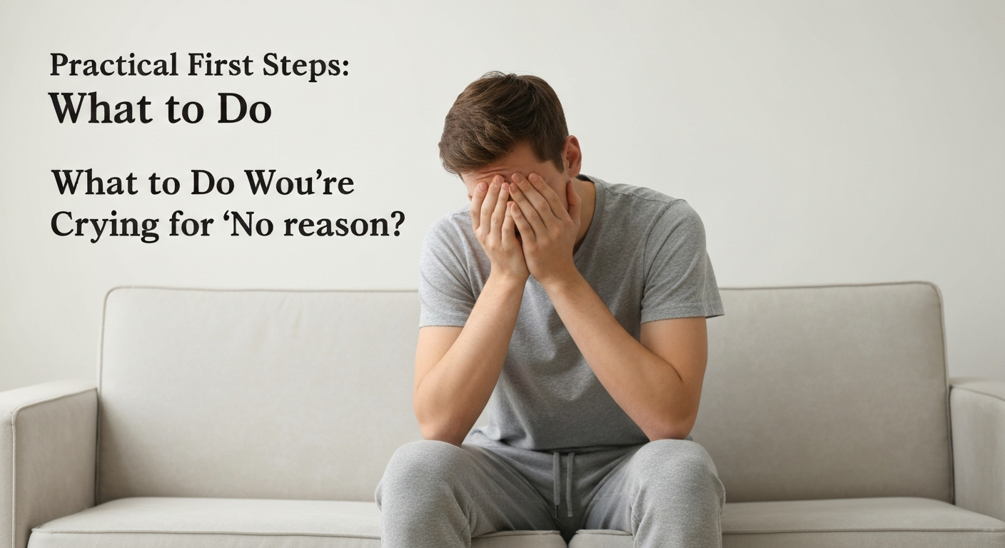 An illustration showing practical first steps for when you are crying for no reason.