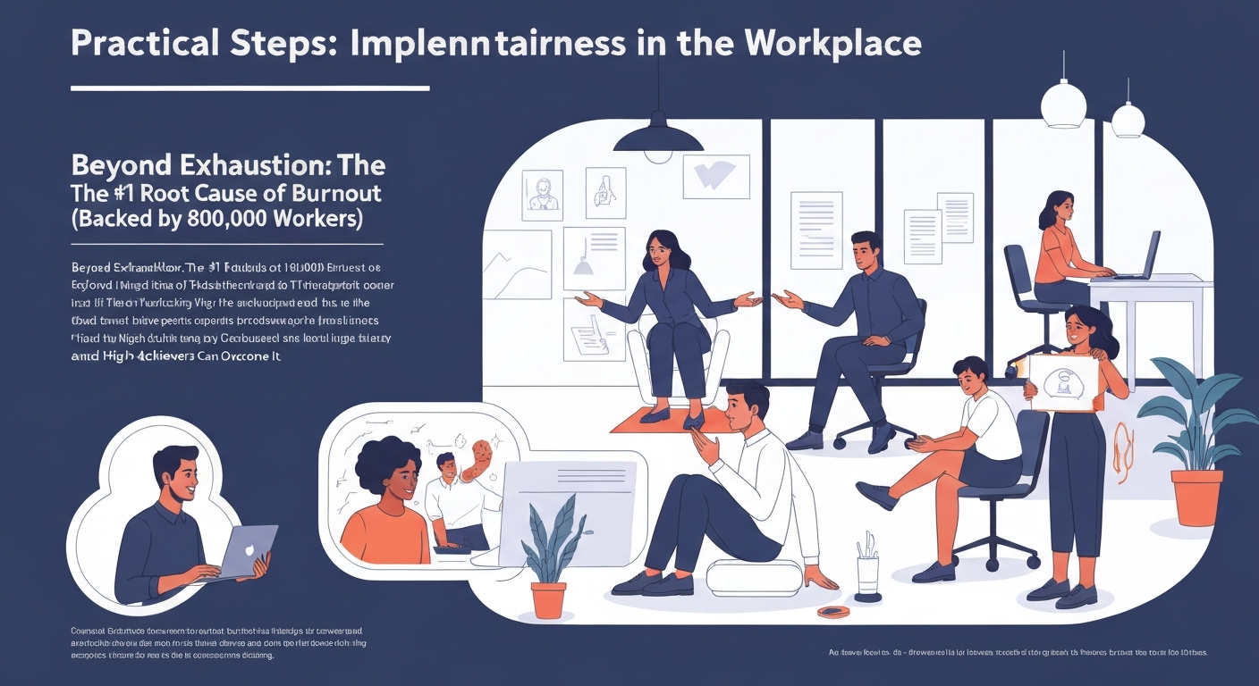 Illustration of workers collaborating, receiving recognition, and exercising autonomy to reclaim energy.