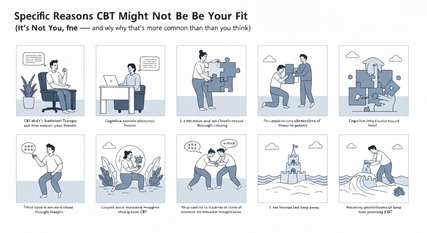Illustration showing specific reasons why CBT didn't work for me.
