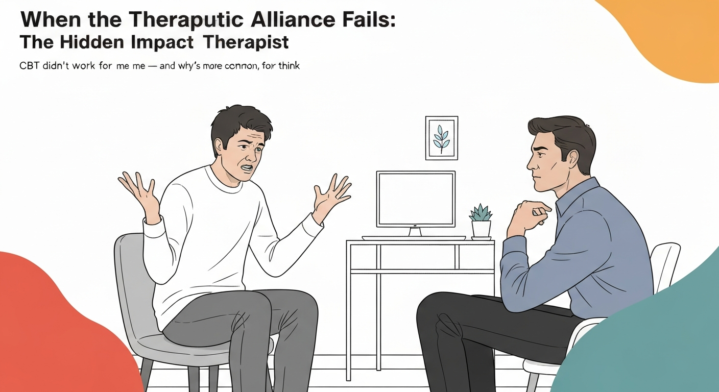 Illustration depicting a client feeling disconnected from their therapist, a reason CBT didn't work.