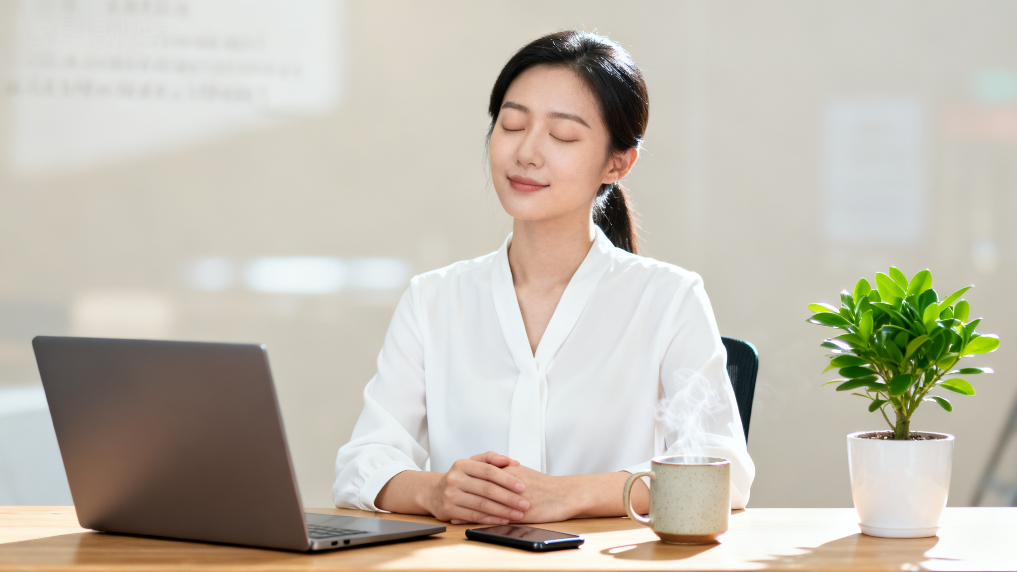 Illustration of a person calmly disarming digital overload by taking a pause.
