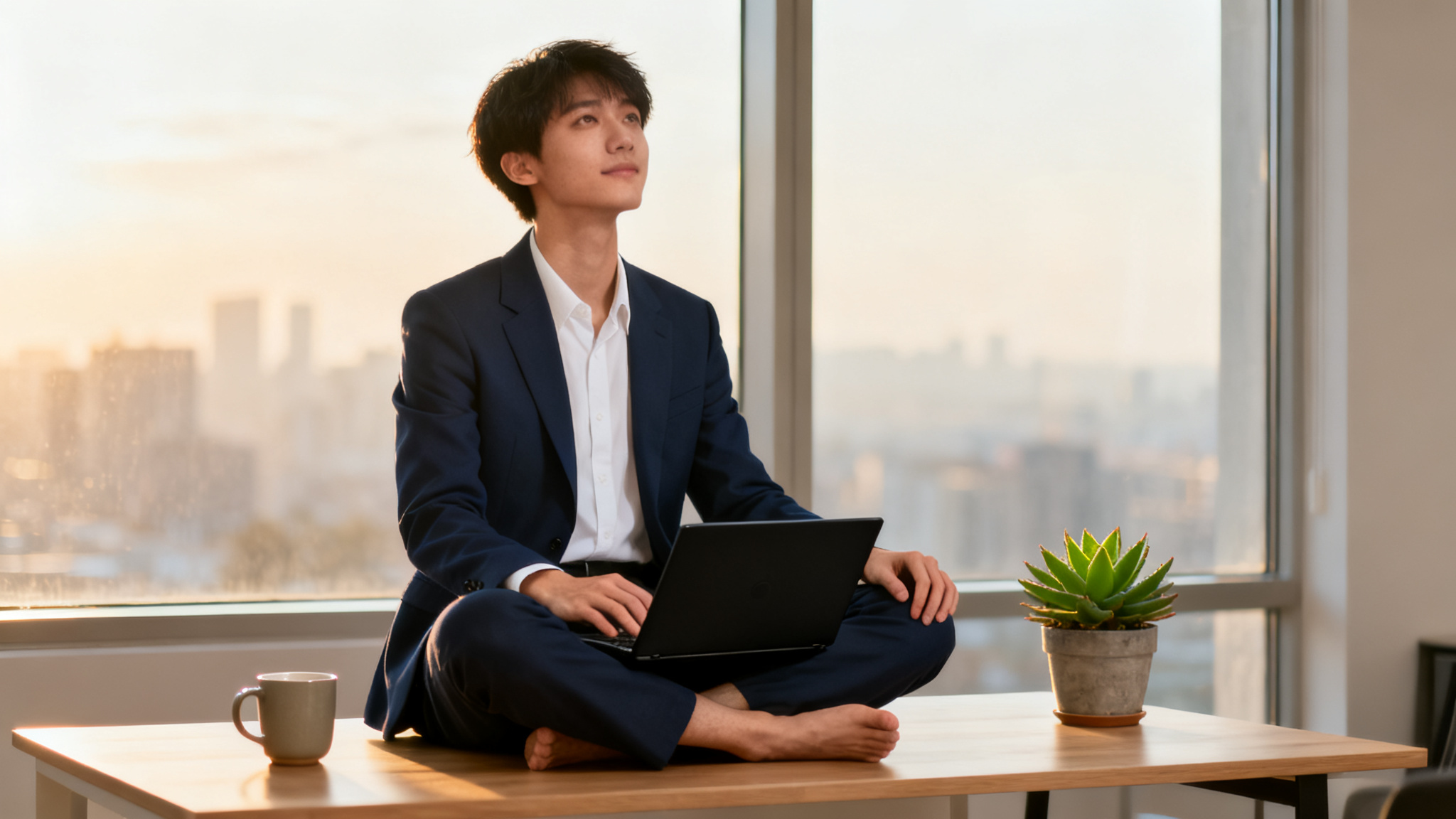 Illustration of a young professional advocating for mental health to prevent burnout.