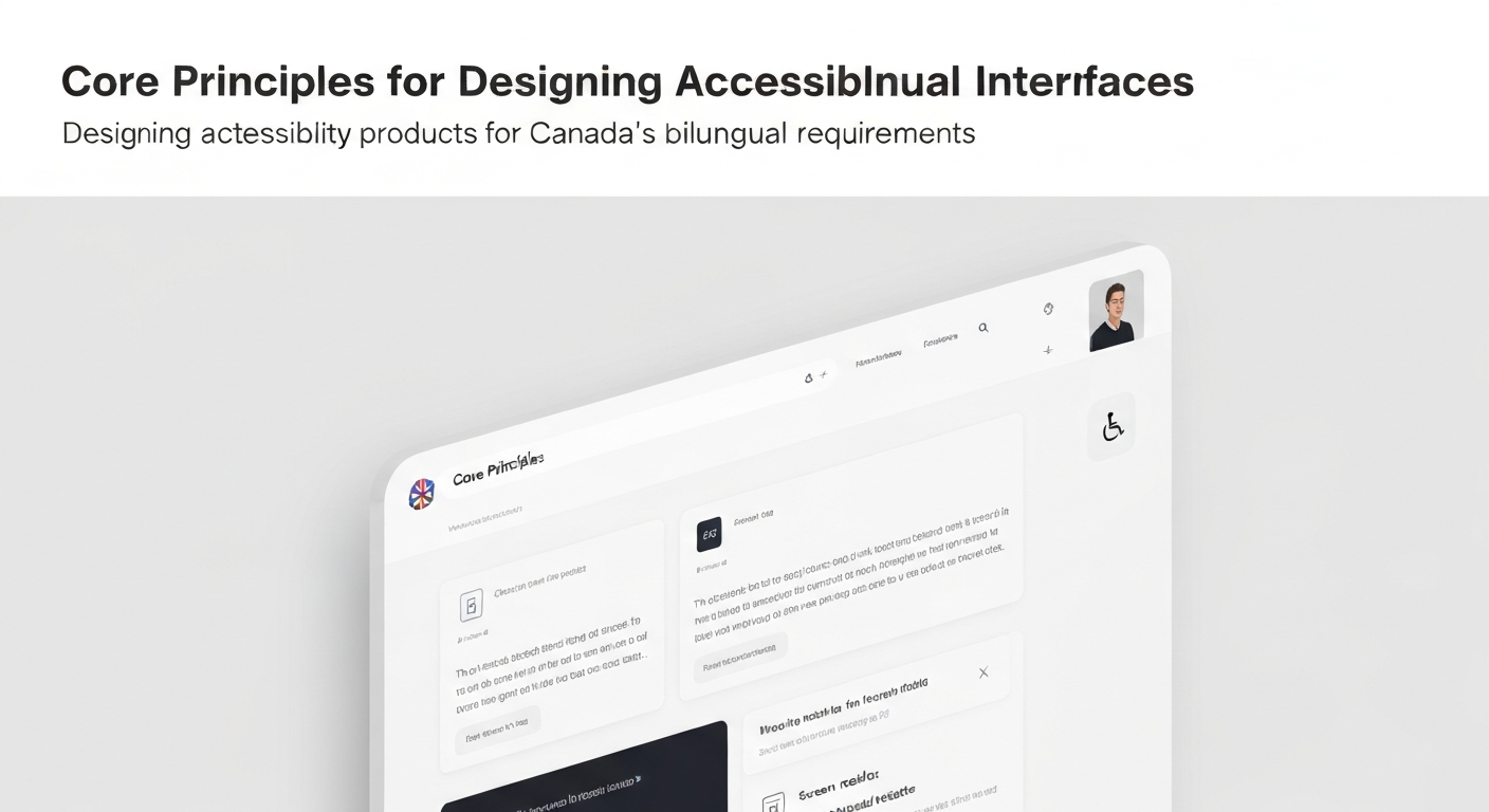 Illustration showing core principles for designing accessibility products for Canada's bilingual requirements.