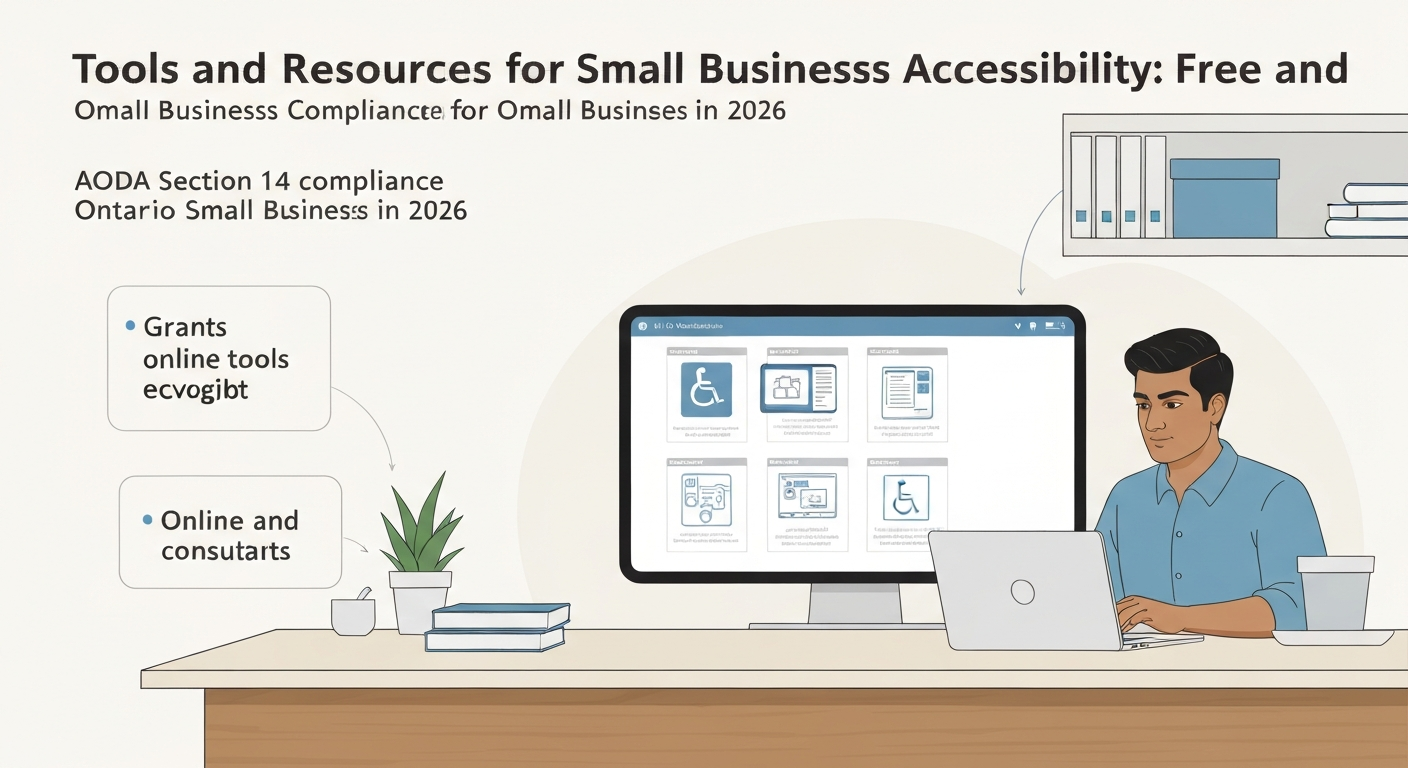 Illustration depicting various tools and resources for small business accessibility.