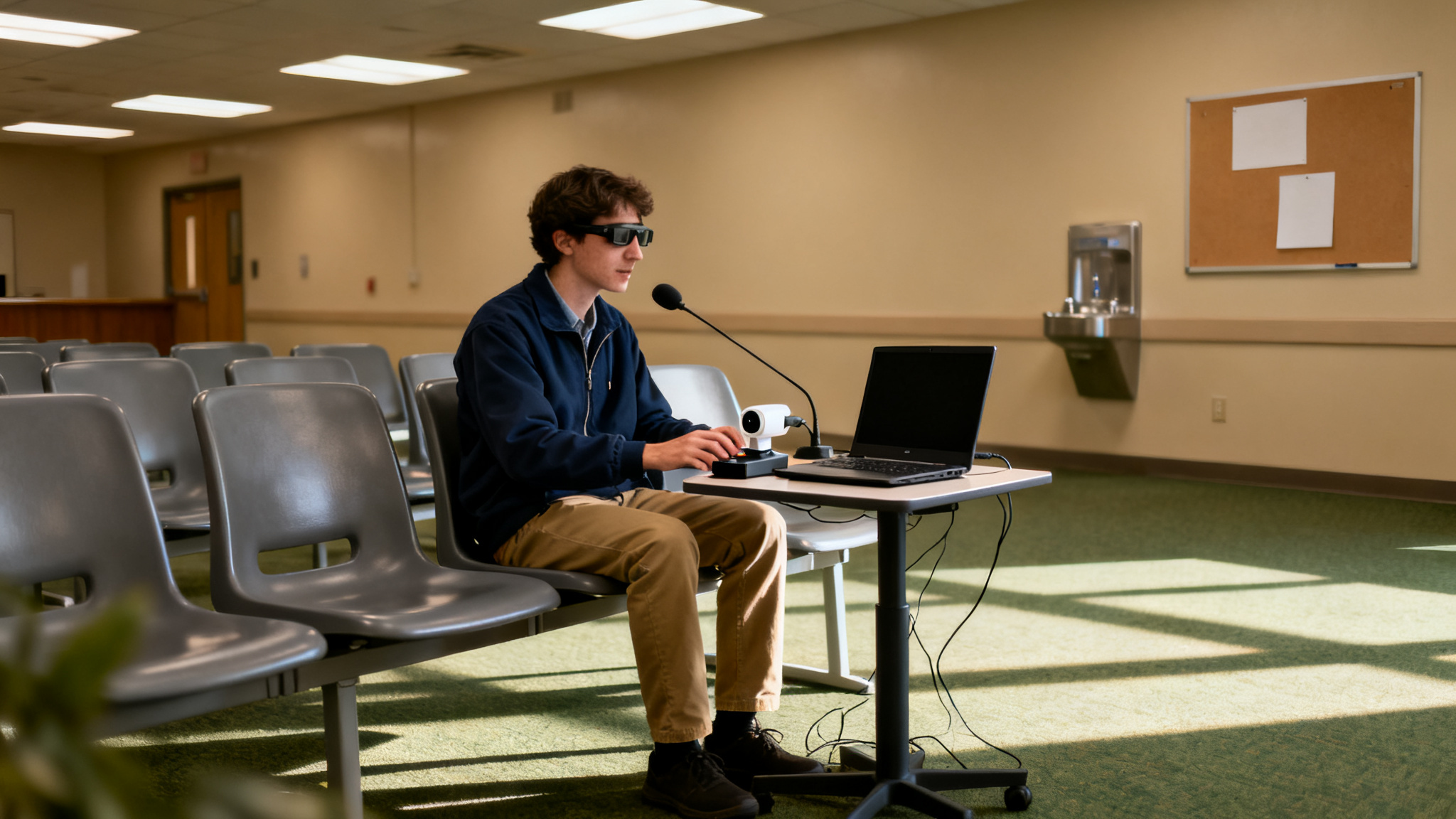 Illustration of voice control technology assisting disabled people with limited mobility.