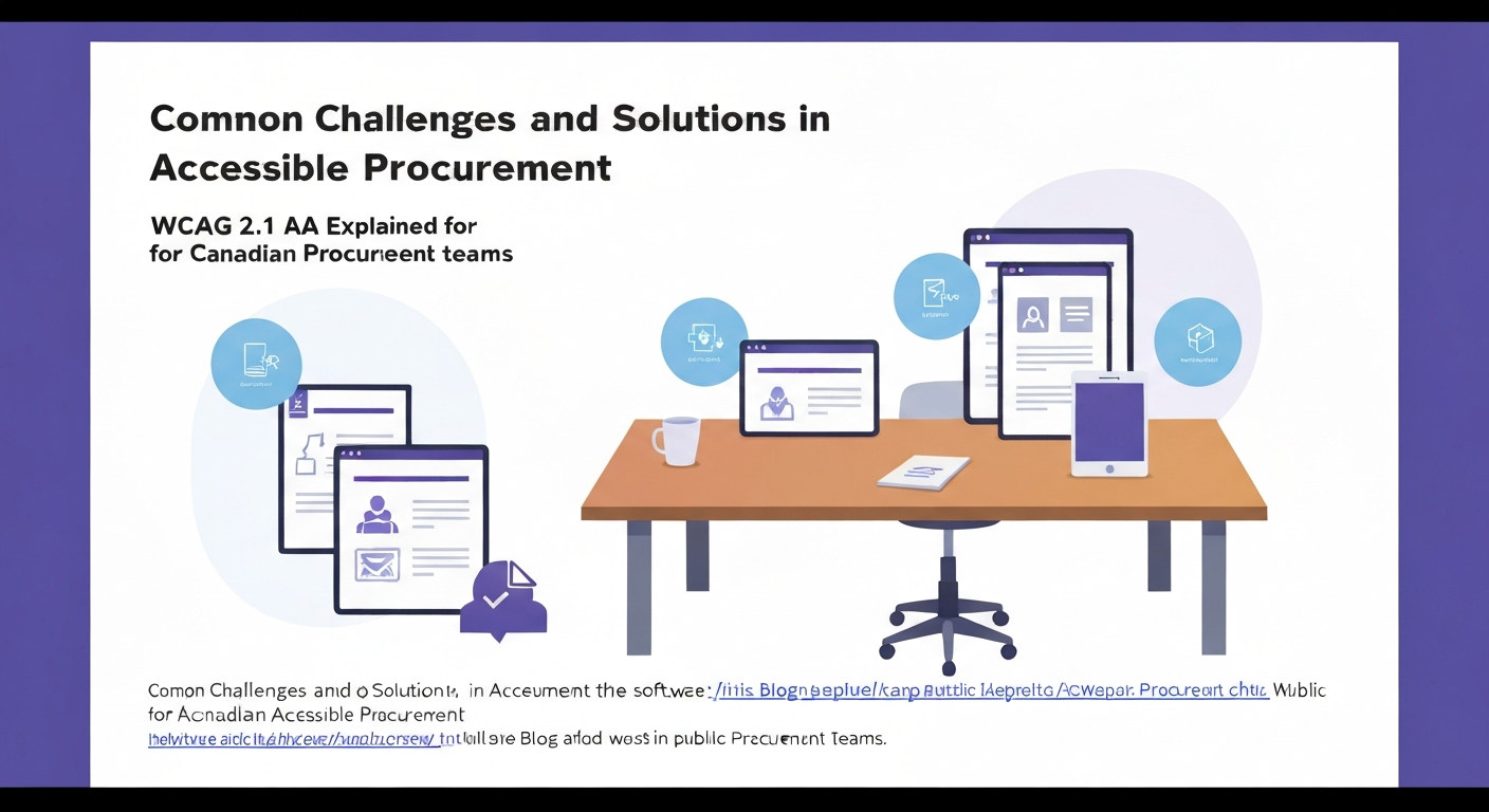 Illustration showing common challenges and solutions for Canadian procurement teams implementing WCAG 2.1 AA.